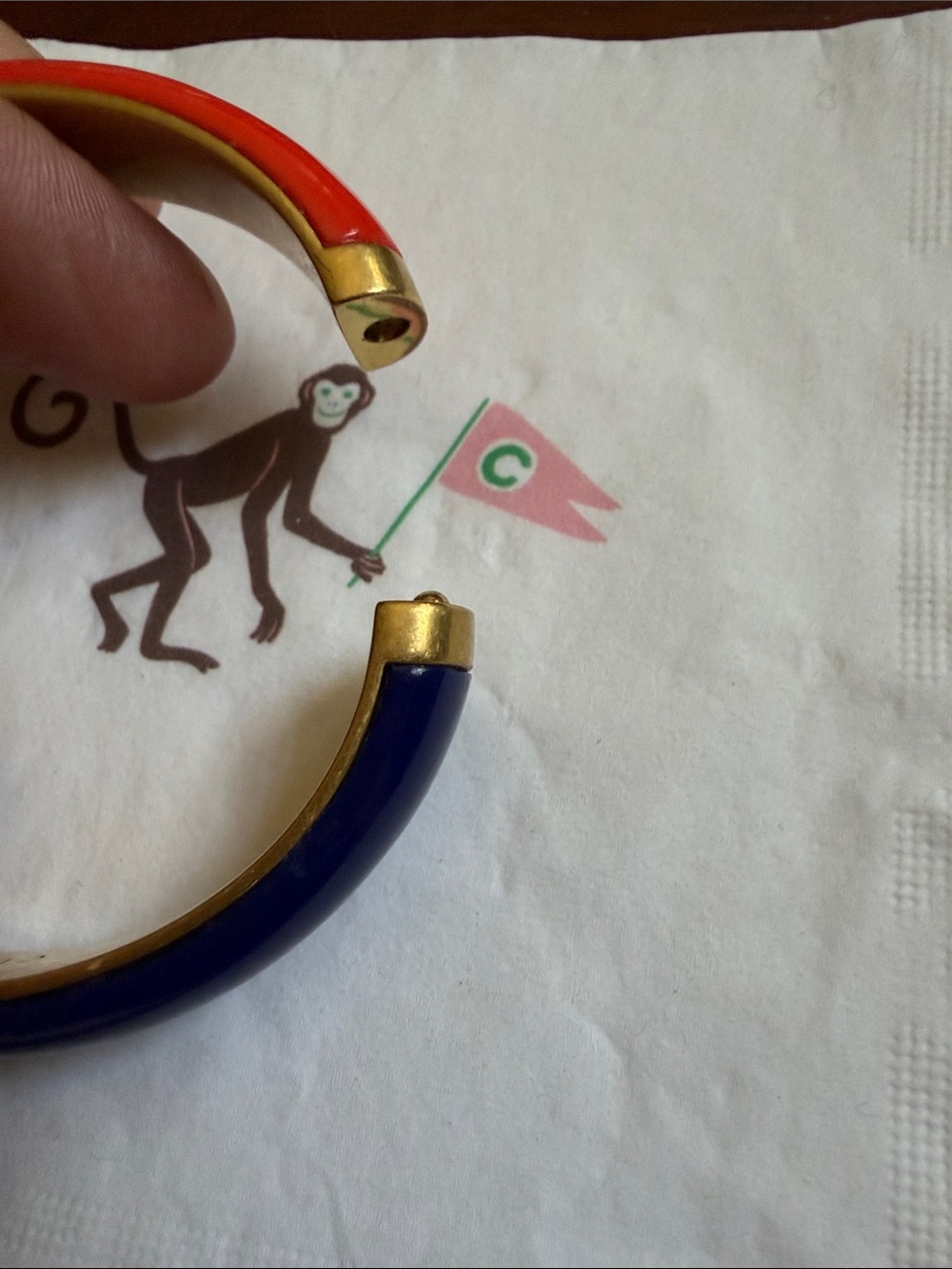 Clare V Red and Navy Enamel Hinged Bangle Bracelet NEW $75 - Picture 2 of 5